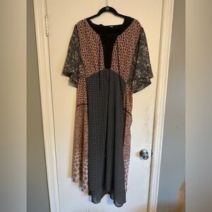 Bohemian, multi patterned, free flowing dress.